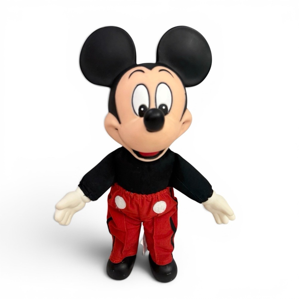 Vintage Disney World MICKEY MOUSE 14" Plush Doll With Vinyl Head 90s Collectible